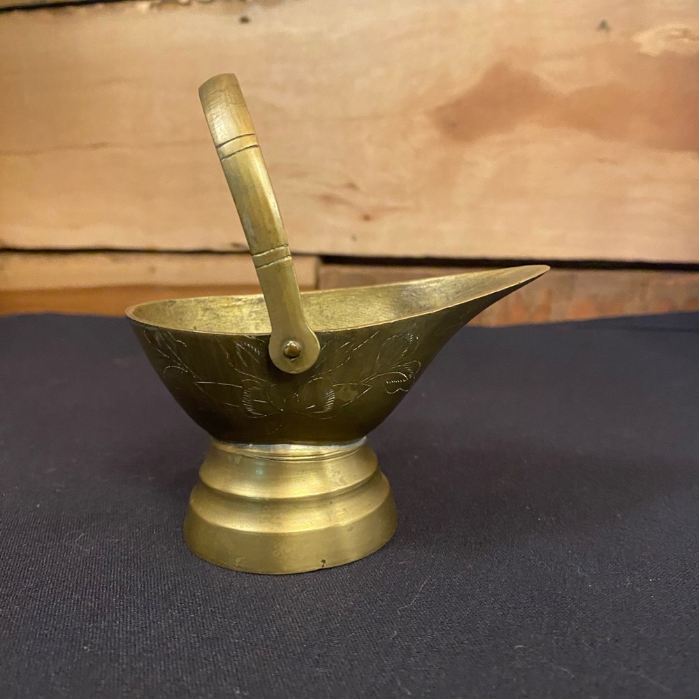 Vintage engraved brass Chinese ceremonial pitcher